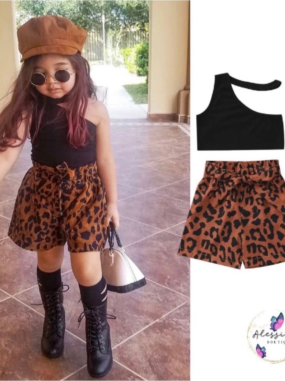 Kids Leopard Print Paperbag Waist Shorts - Brown